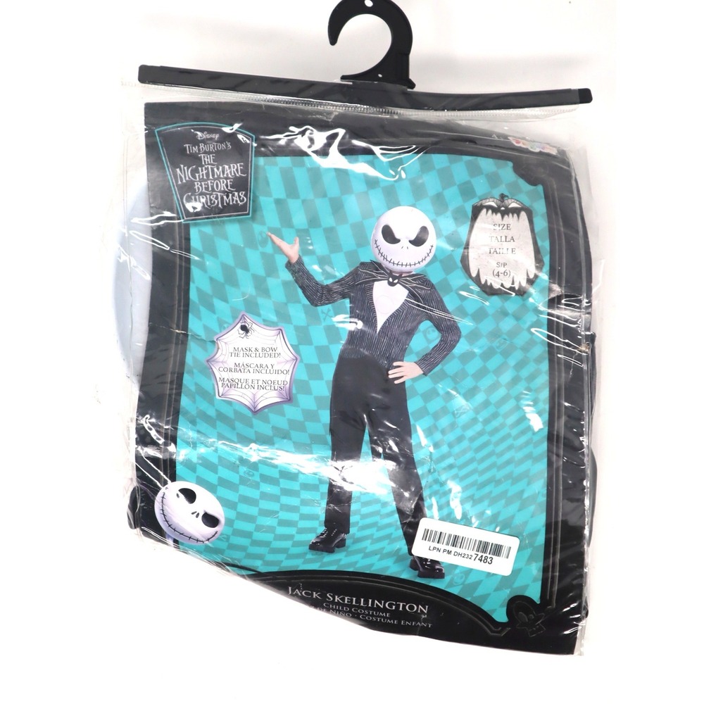 Black Jack Skellington Costume Size 4-6 Disney Kids Nightmare Before Christmas